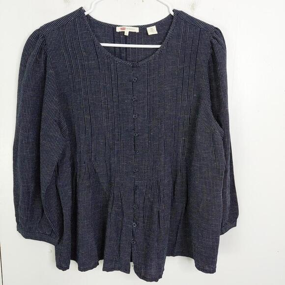 Levi's Tops - Levis Top Womens Large Pintuck Pleating Plaid Country Western Full Button Front